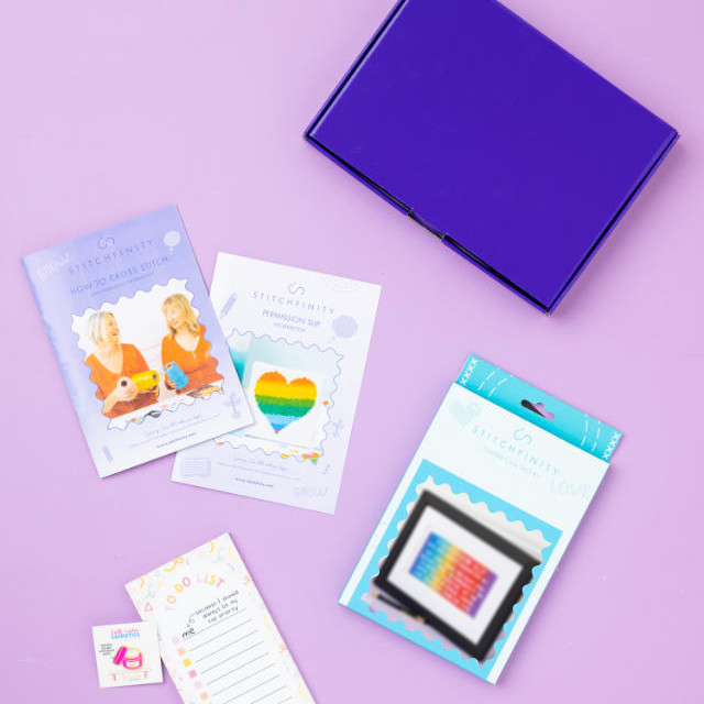 Instructions booklet, workbook, kit box and accessories for STITCHFINITY subscription box
